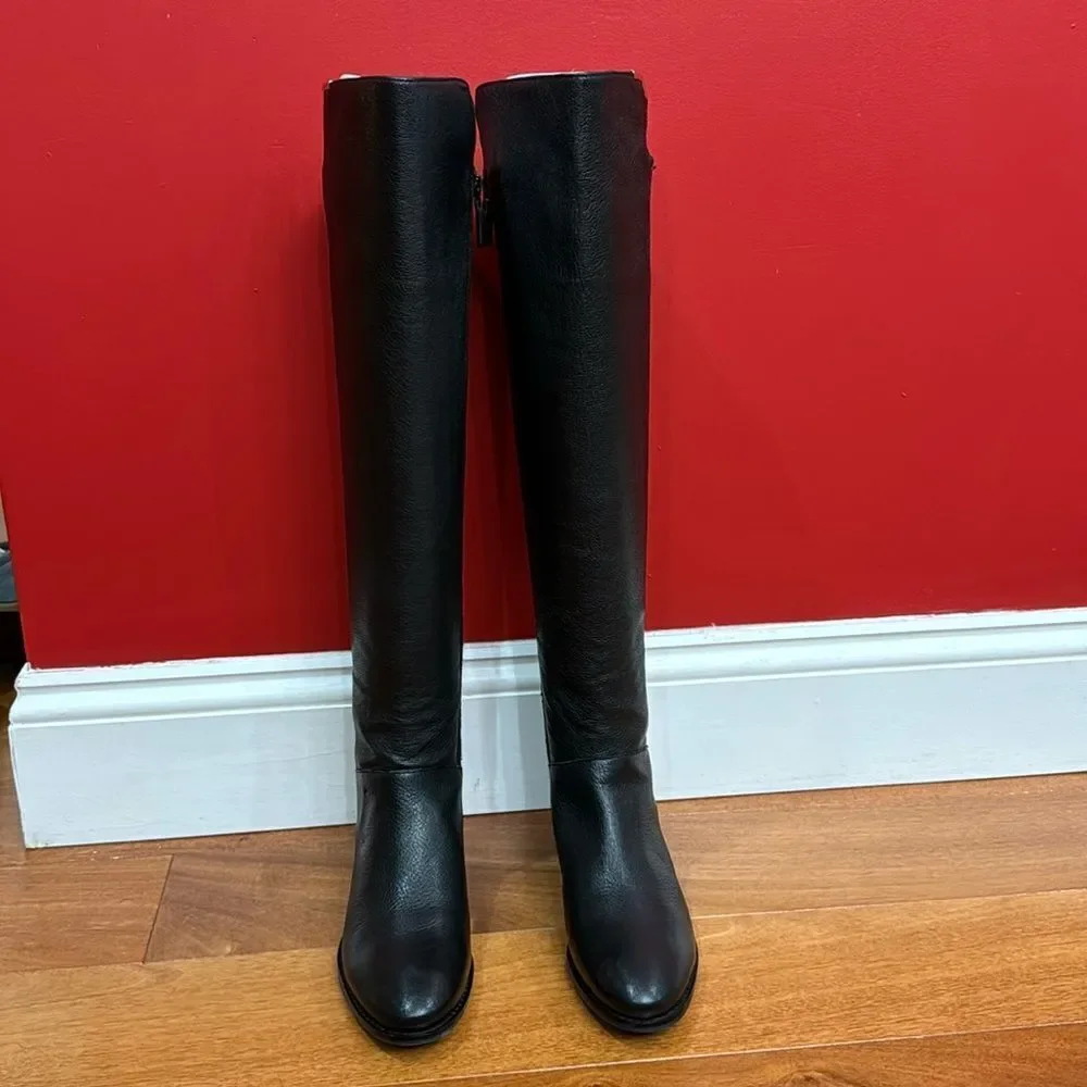 NWOT Cole Haan Dutchess Over The Knee Back Stretch Motorcycle Boots Black size 6